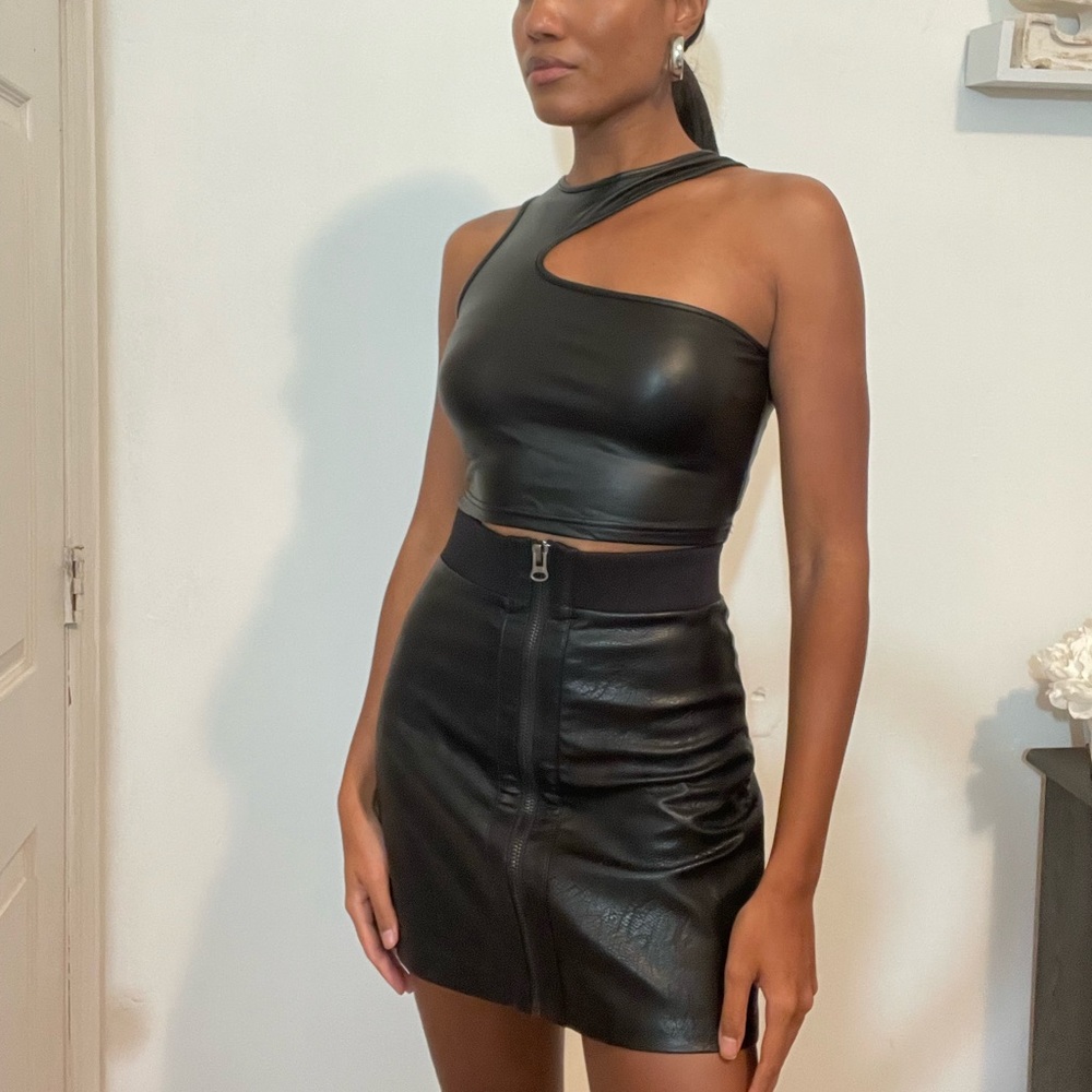 Leather top and skirt